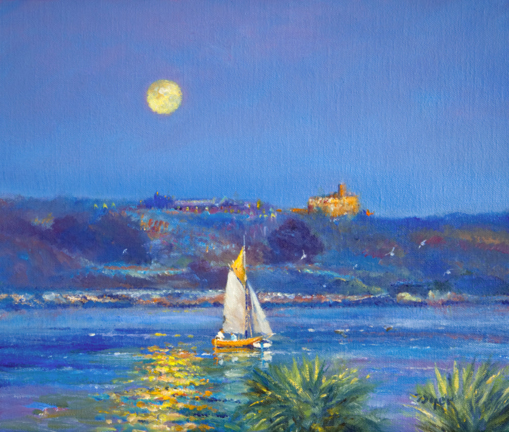 Painting by Ted Dyer. Moonlit Sail, Falmouth