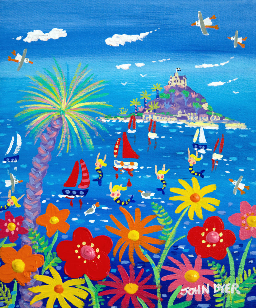 John Dyer Painting. Colourful Cornish Day, St Michael&#39;s Mount