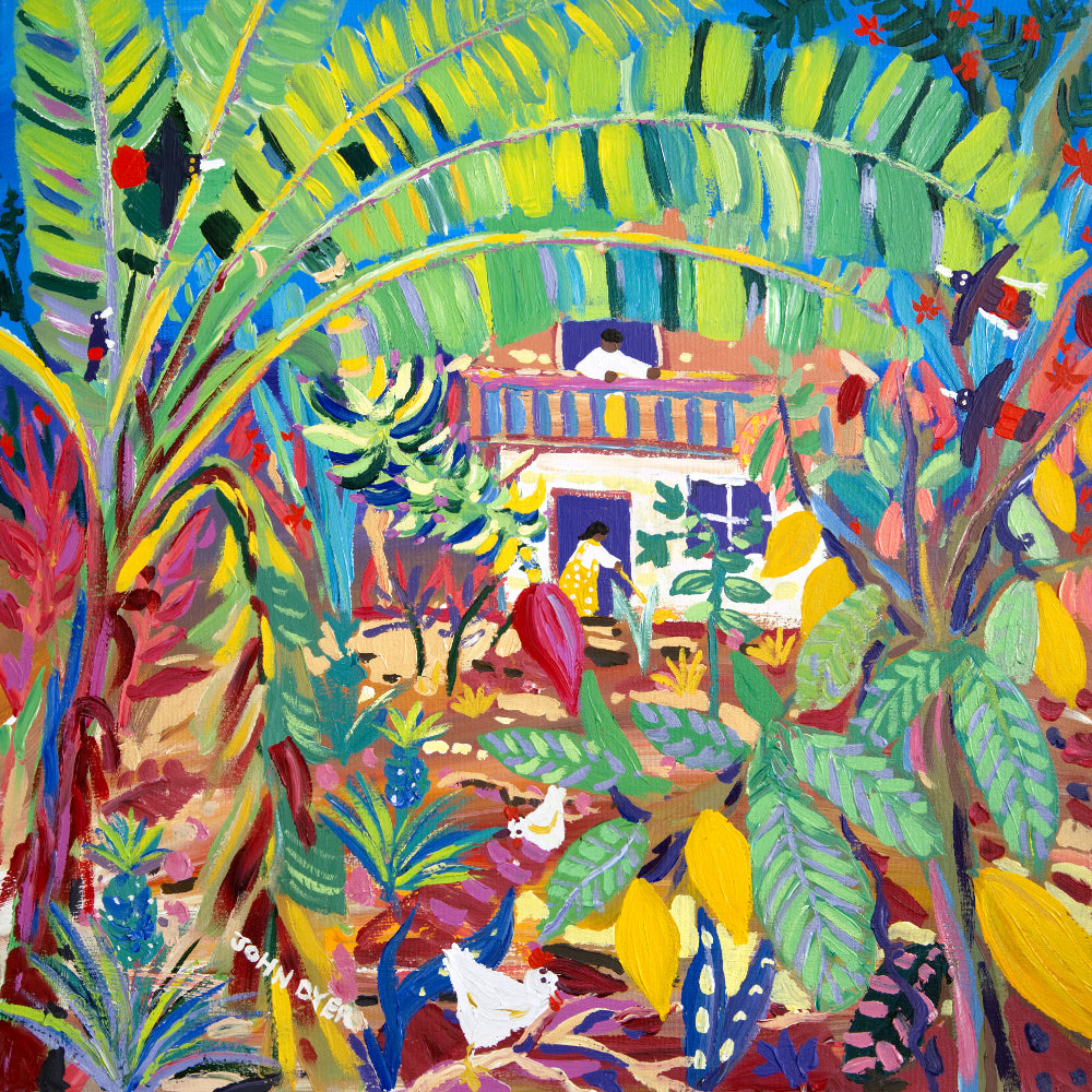 John Dyer Painting. &#39;Tropical Home Garden, Costa Rica&#39;. Caribbean Art Gallery.