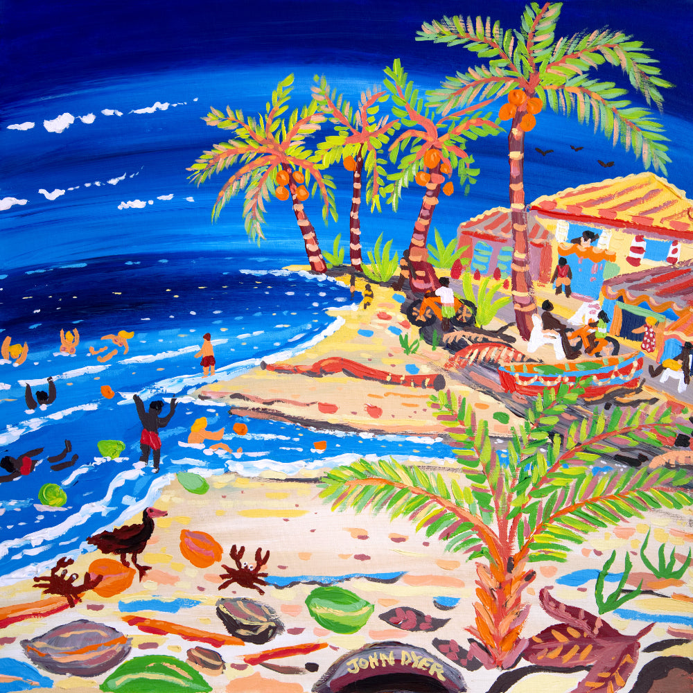 John Dyer Painting. Blue Seas and Coconut Trees, Costa Rica
