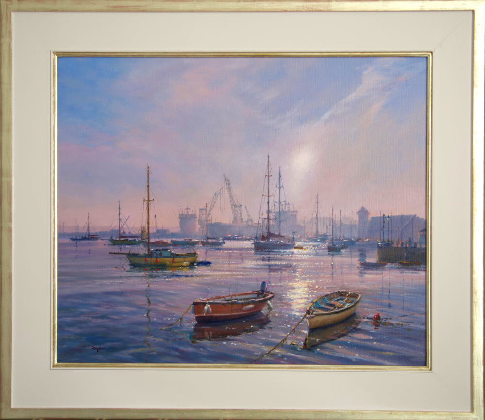 Ted Dyer Oil Painting. Early Morning Calm, Falmouth Harbour