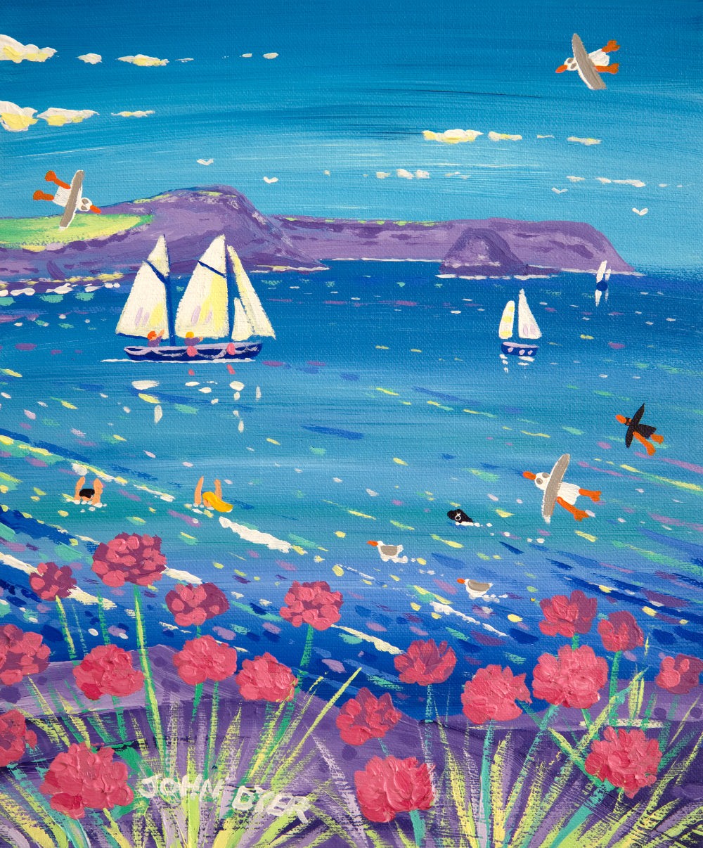 John Dyer Painting. Seapinks and Sailing Boats, Roseland