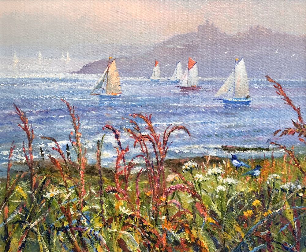 Original Oil Painting on Canvas. Sailing Past Pendennis Castle. By British Artist Ted Dyer