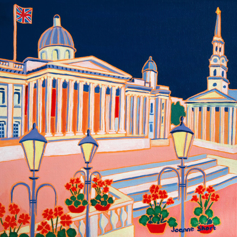 Original Painting by Joanne Short. Midnight Blue Sky, Trafalgar Square London