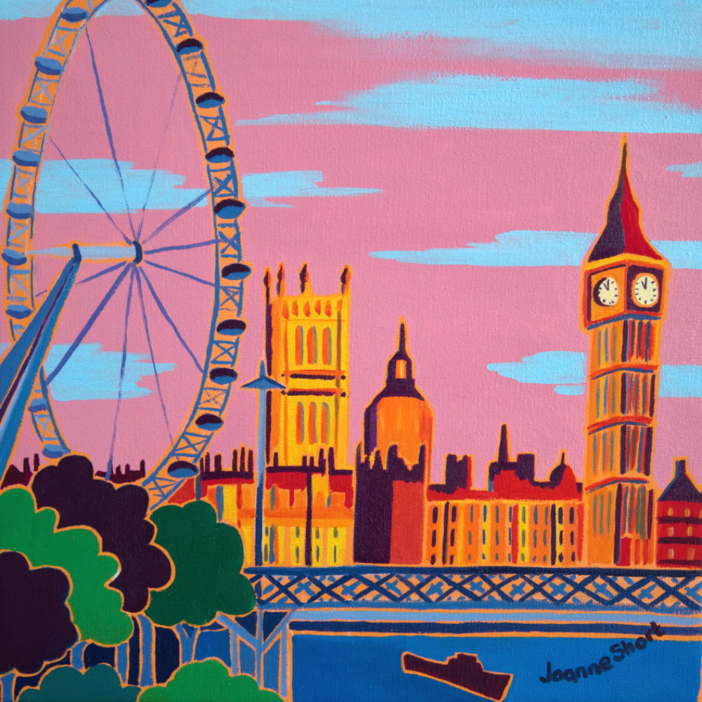 Original Painting by Joanne Short. Evening Sky at the London Eye
