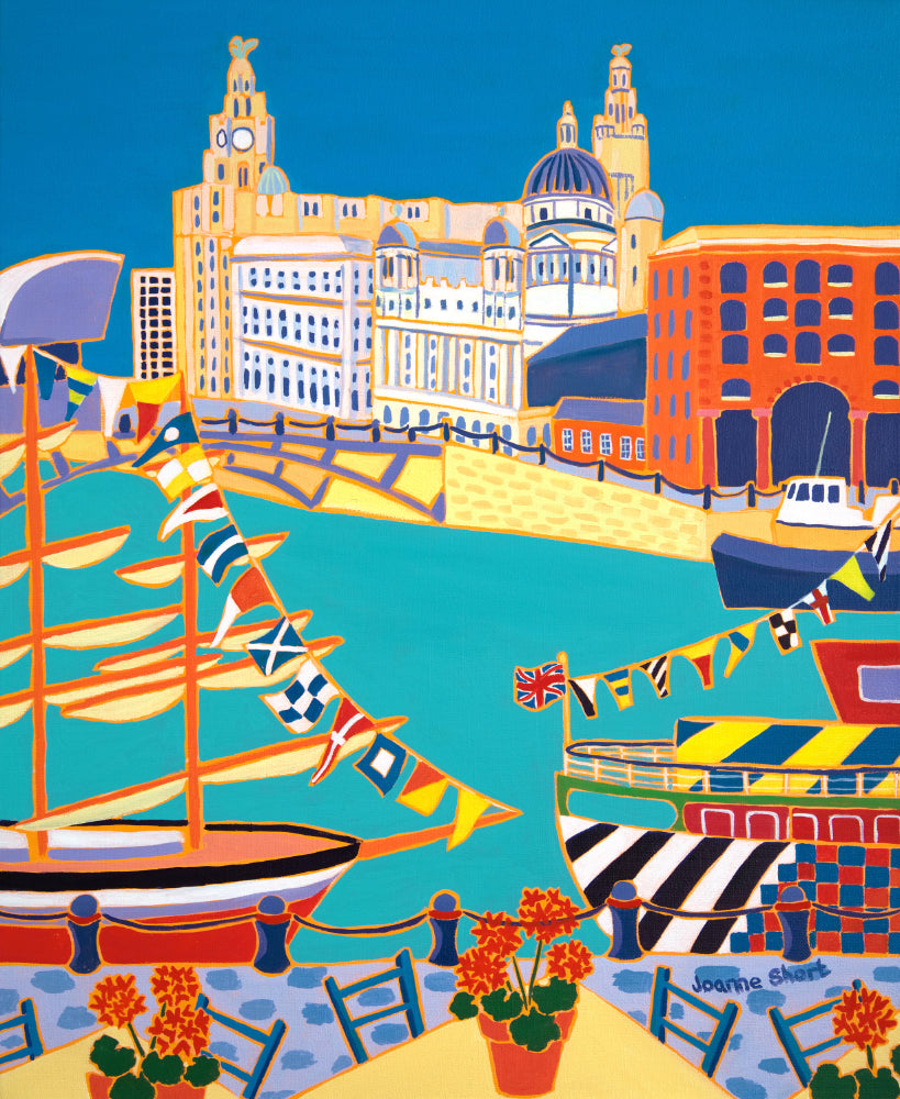 Painting by Joanne Short. Boats, Flags and Liver Birds, Liverpool