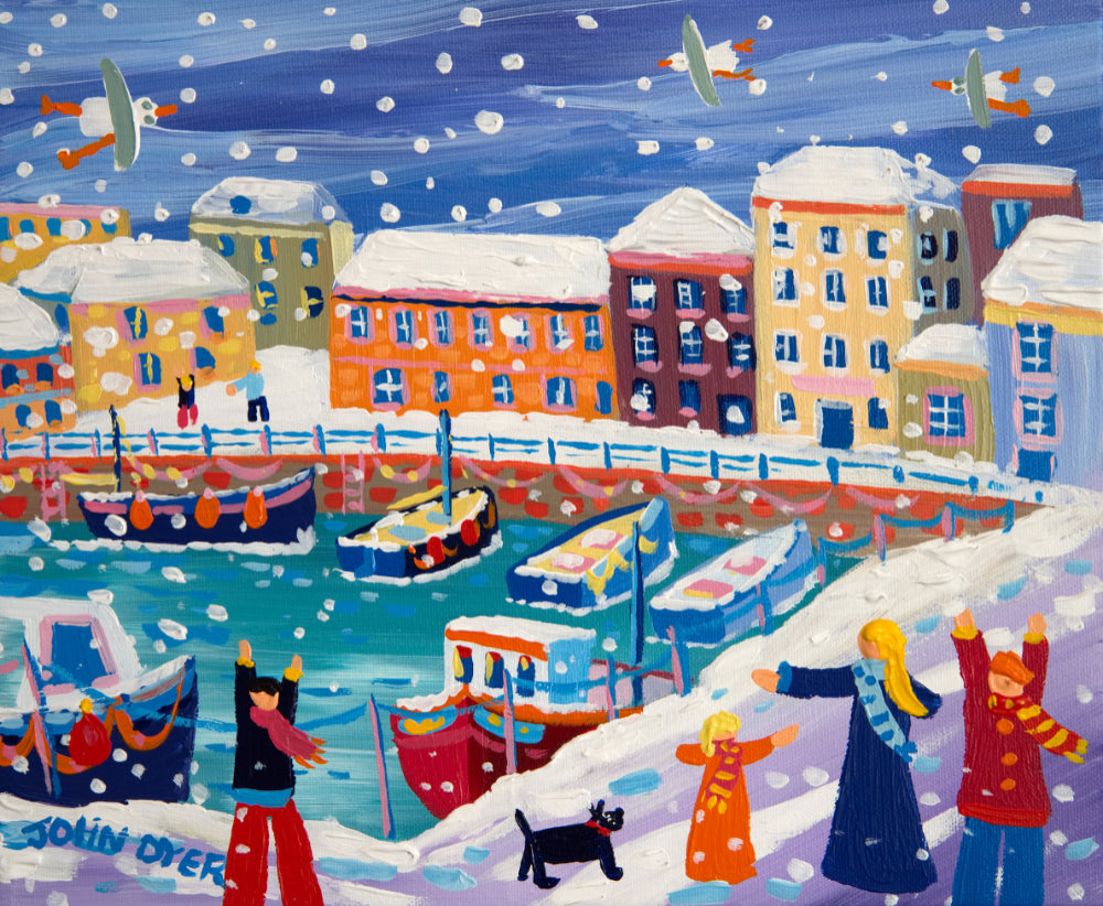 John Dyer Painting. Snow Flurries, Customs House Quay, Falmouth.