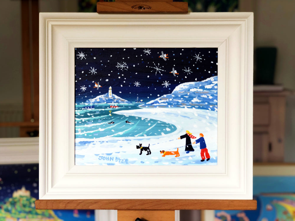 John Dyer Painting. Paw Prints and Footprints, Godrevy Lighthouse