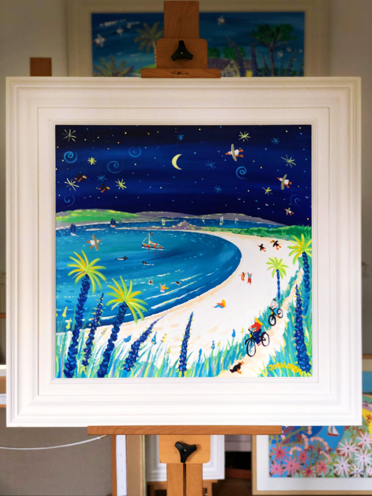 John Dyer Painting. Moonlit Cycle Ride, Pentle Bay, Tresco