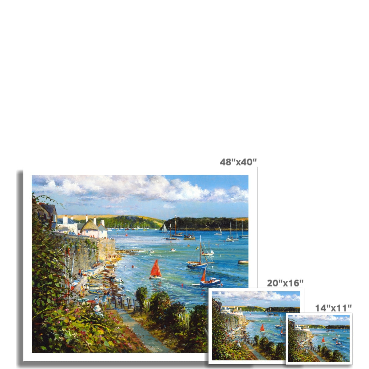 Ted Dyer Fine Art Print. Open Edition Cornish Art Print. &#39;Wild Flowers and Blue Watres, St Mawes&#39;. Cornwall Art Gallery