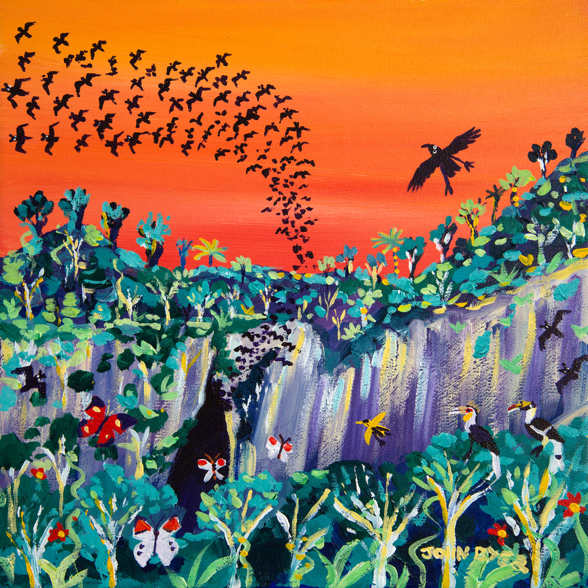 John Dyer Painting. Sunset Bats, Mulu, Borneo