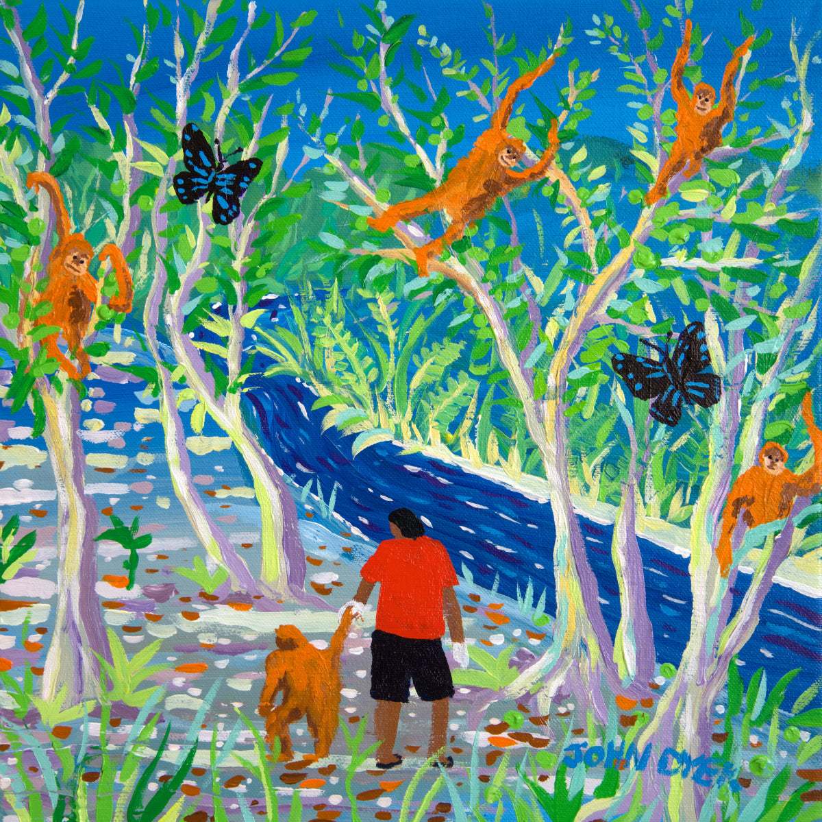 John Dyer Painting. Person of the Forest, Borneo. Orangutan Foundation