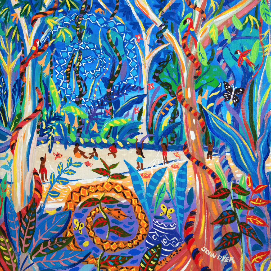 Limited Edition Print by Environmental Artist John Dyer. 'The Sky Snake Ashuinka and Ground Snake Runua'. Amazon Jungle Print