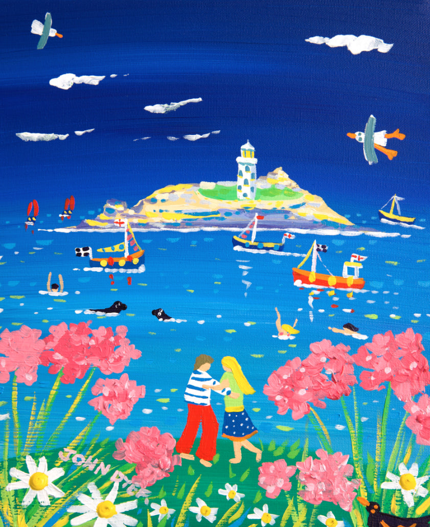 Limited Edition Print by Cornish artist John Dyer. &#39;Love Story, Godrevy Lighthouse&#39;. Cornwall Art Gallery print
