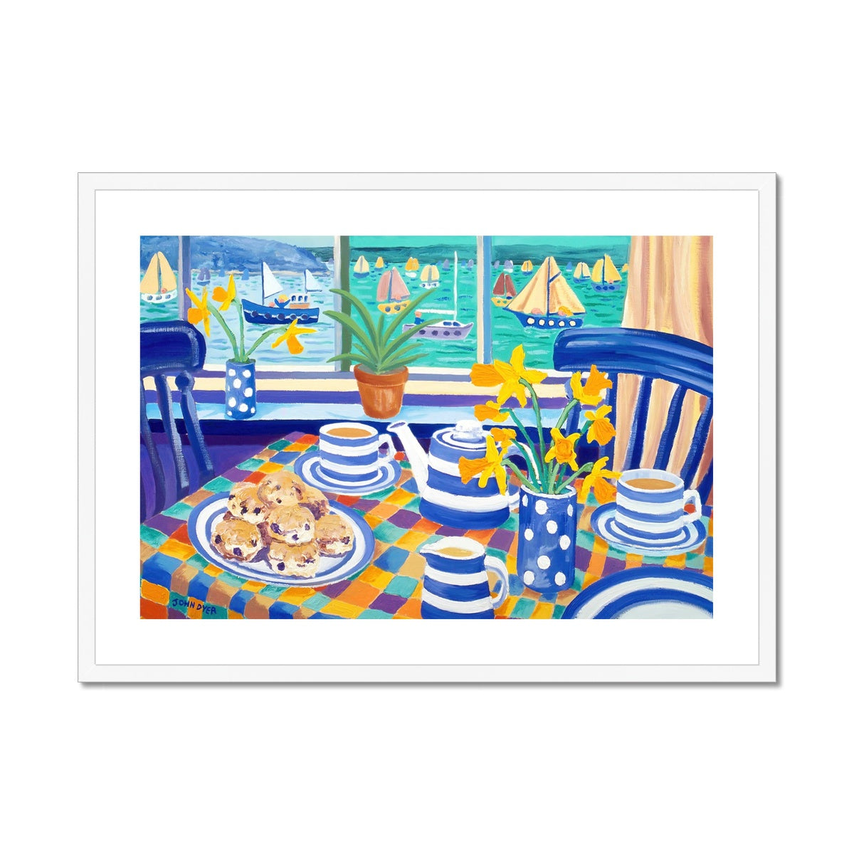 John Dyer Framed Open Edition Still Life Cornish Art Print. 'Cornish Teatime'. Cornwall Art Gallery