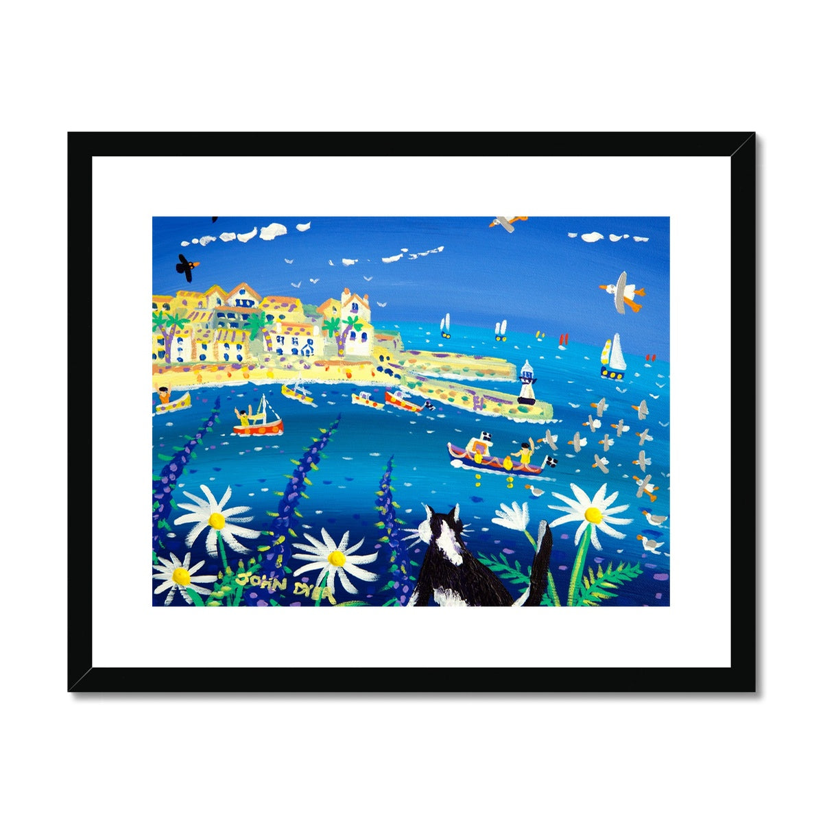 John Dyer Framed Open Edition Cornish Art Print. &#39;Cat Waiting for the Catch, St Ives&#39;. Cornwall Art Gallery