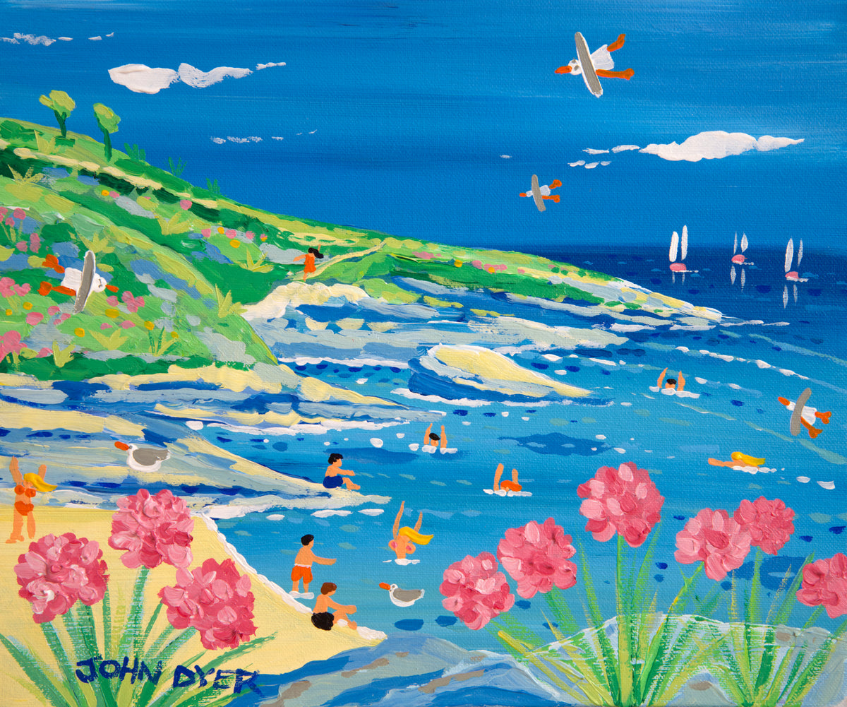 John Dyer Painting. Splashing about in Prussia Cove