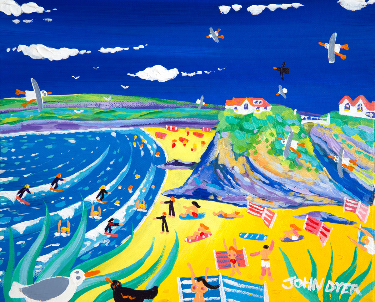 John Dyer Painting. Sunshine and Surf, Towan Beach, Newquay
