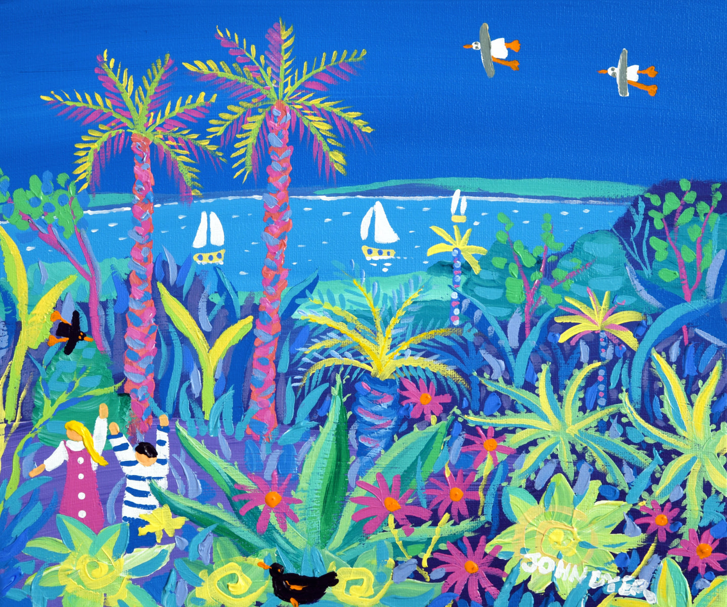 John Dyer Painting. Tropical Seaside Day, Tresco Abbey Garden