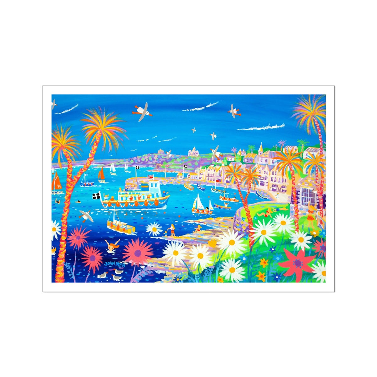 John Dyer Fine Art Print. Open Edition Cornish Art Print. 'Mediterranean St Mawes, Cornwall'. Cornwall Art Gallery
