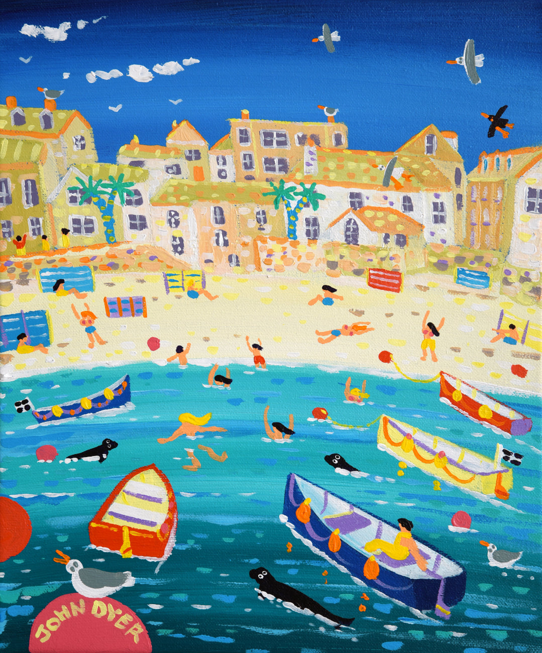 John Dyer Painting. Swimming with Seals, St Ives