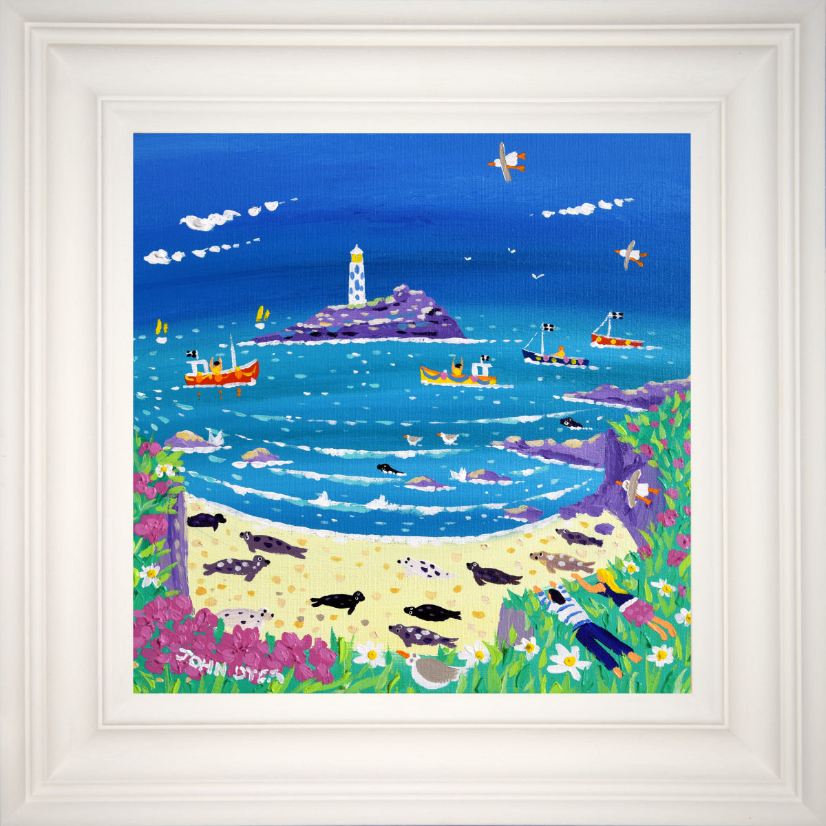John Dyer Painting. Sneaky Peek at the Seals, Godrevy