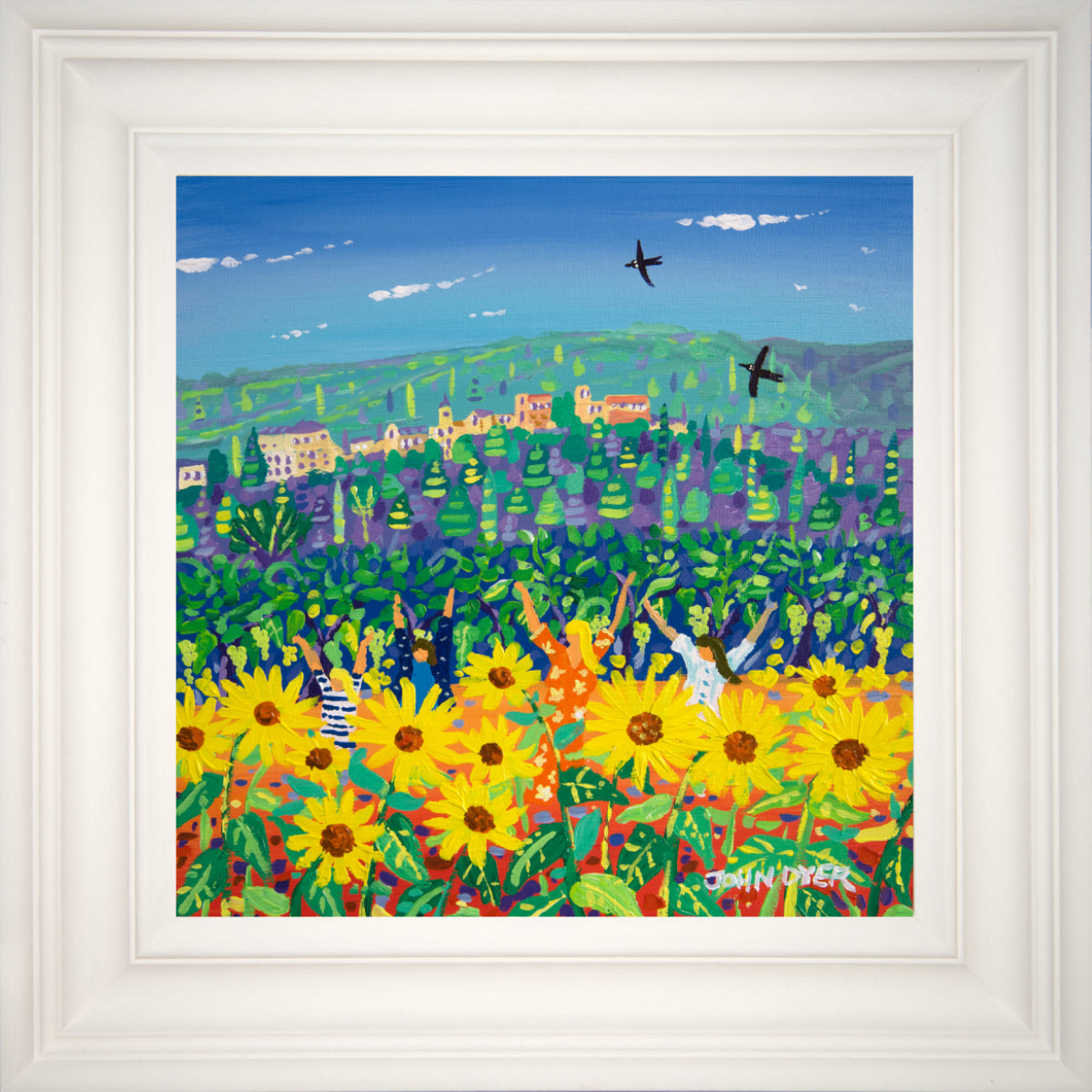John Dyer Painting. Jumping in the Sunflowers, Ménerbes, Provence