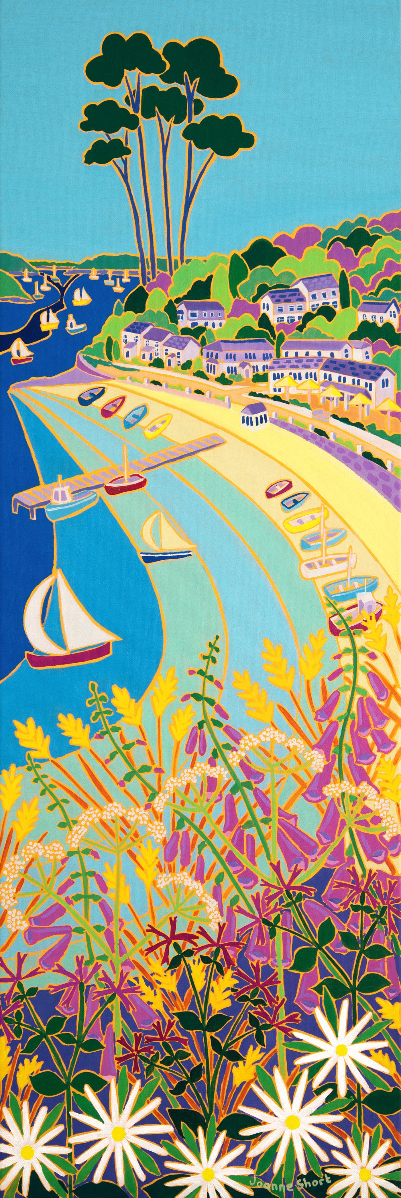 Original Painting by Joanne Short. Daisies and Dinghies, Helford Passage