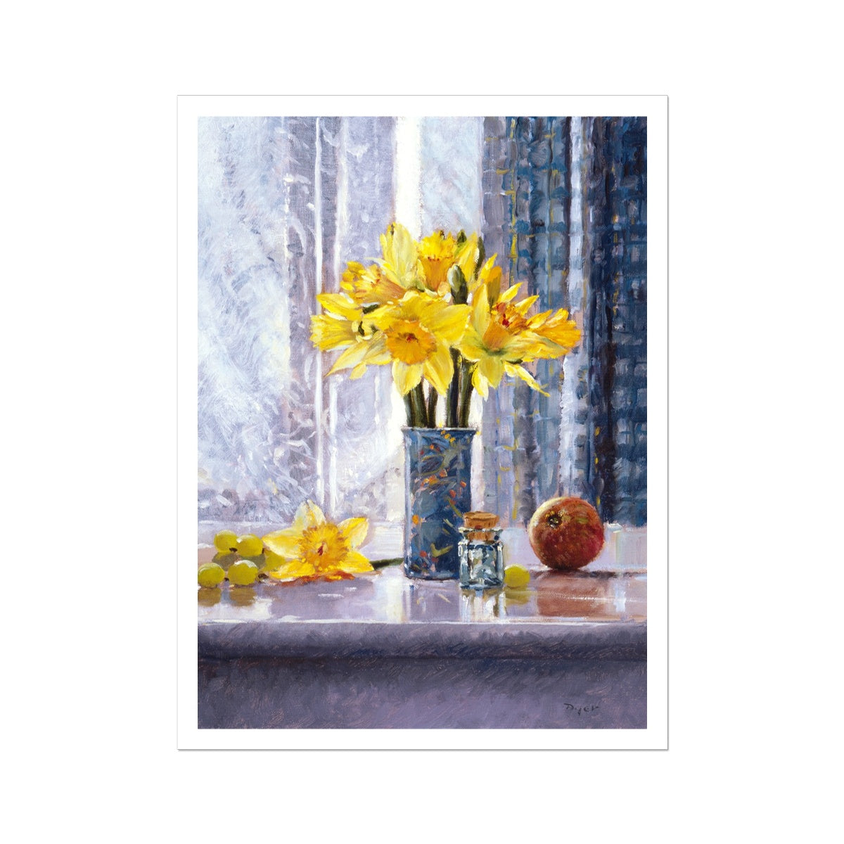 Ted Dyer Fine Art Print. Open Edition Cornish Art Print. 'Daffodils Still Life'. Cornwall Art Gallery