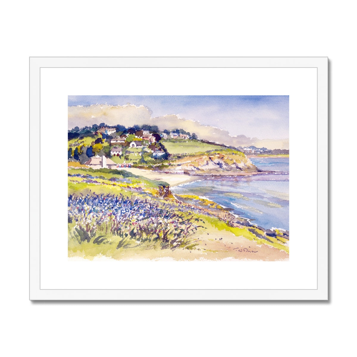Ted Dyer Framed Open Edition Cornish Fine Art Print. 'Bluebells on the Cliff, Swanpool'. Cornwall Art Gallery