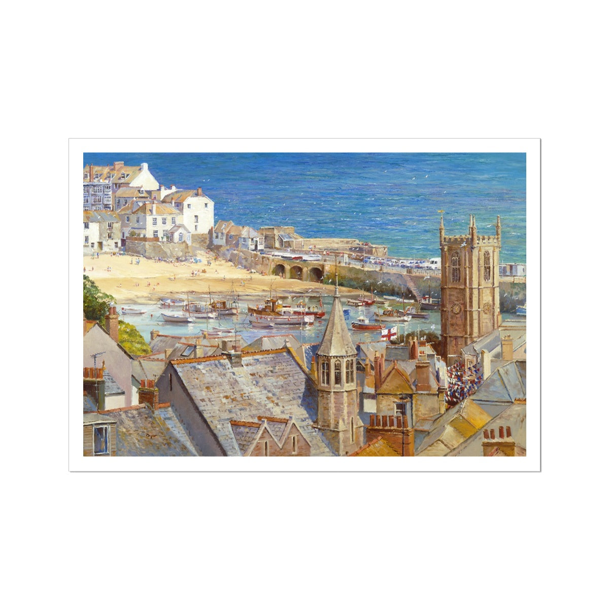 Ted Dyer Fine Art Print. Open Edition Cornish Art Print. 'The Royal Visit, St Ives'. Cornwall Art Gallery