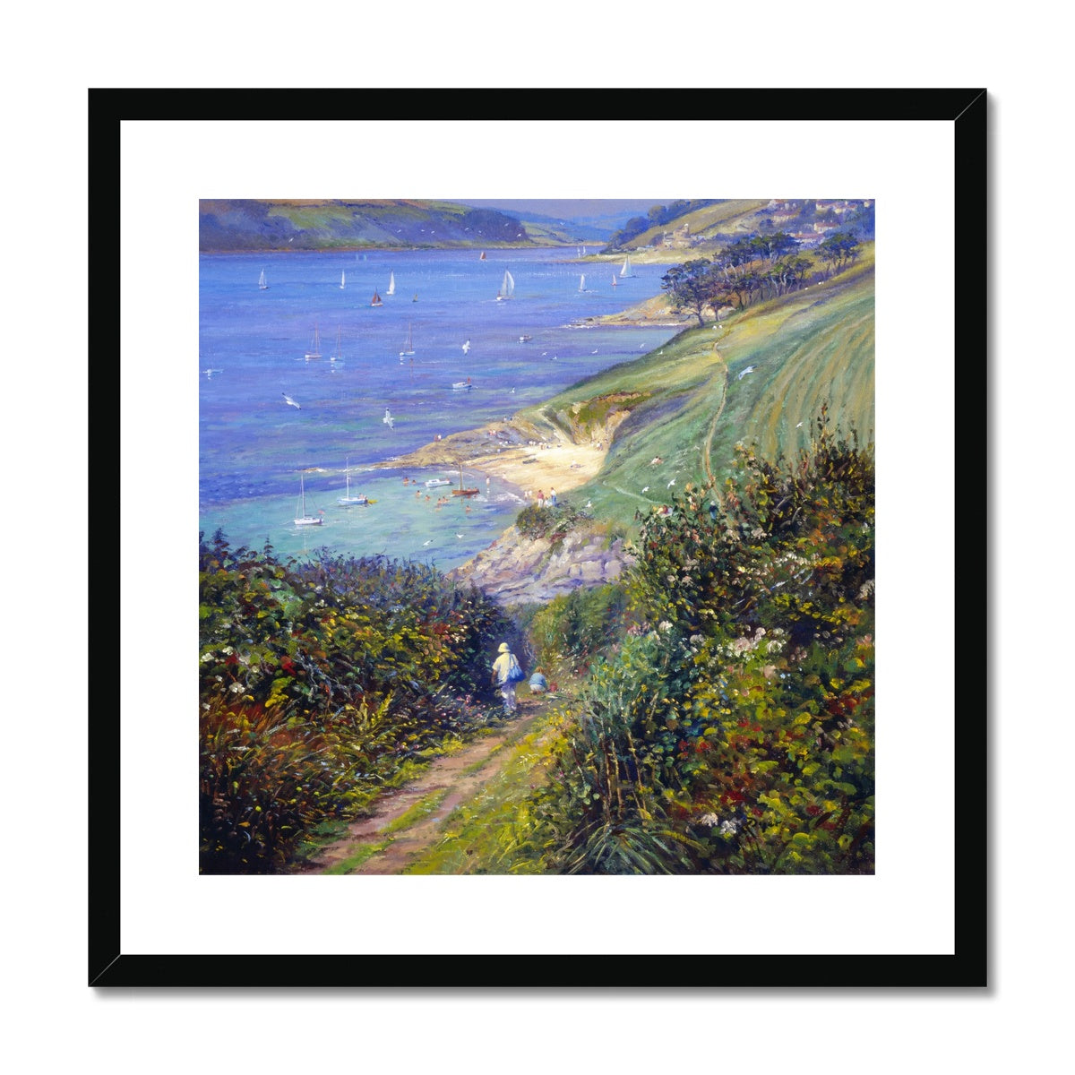 Ted Dyer Framed Open Edition Cornish Fine Art Print. &#39;Blackberry Path to the Beach, St Anthony in Roseland&#39;. Cornwall Art Gallery