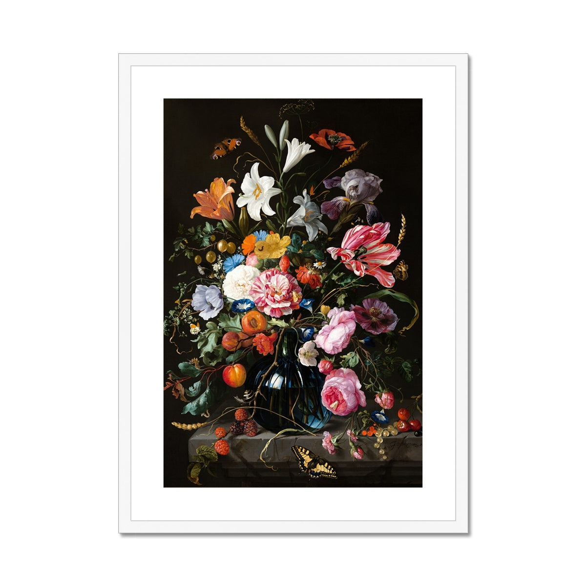 'Vase of Flowers' Still Life by Jan Davidsz de Heem. Framed Open Edition Fine Art Print. Historic Art