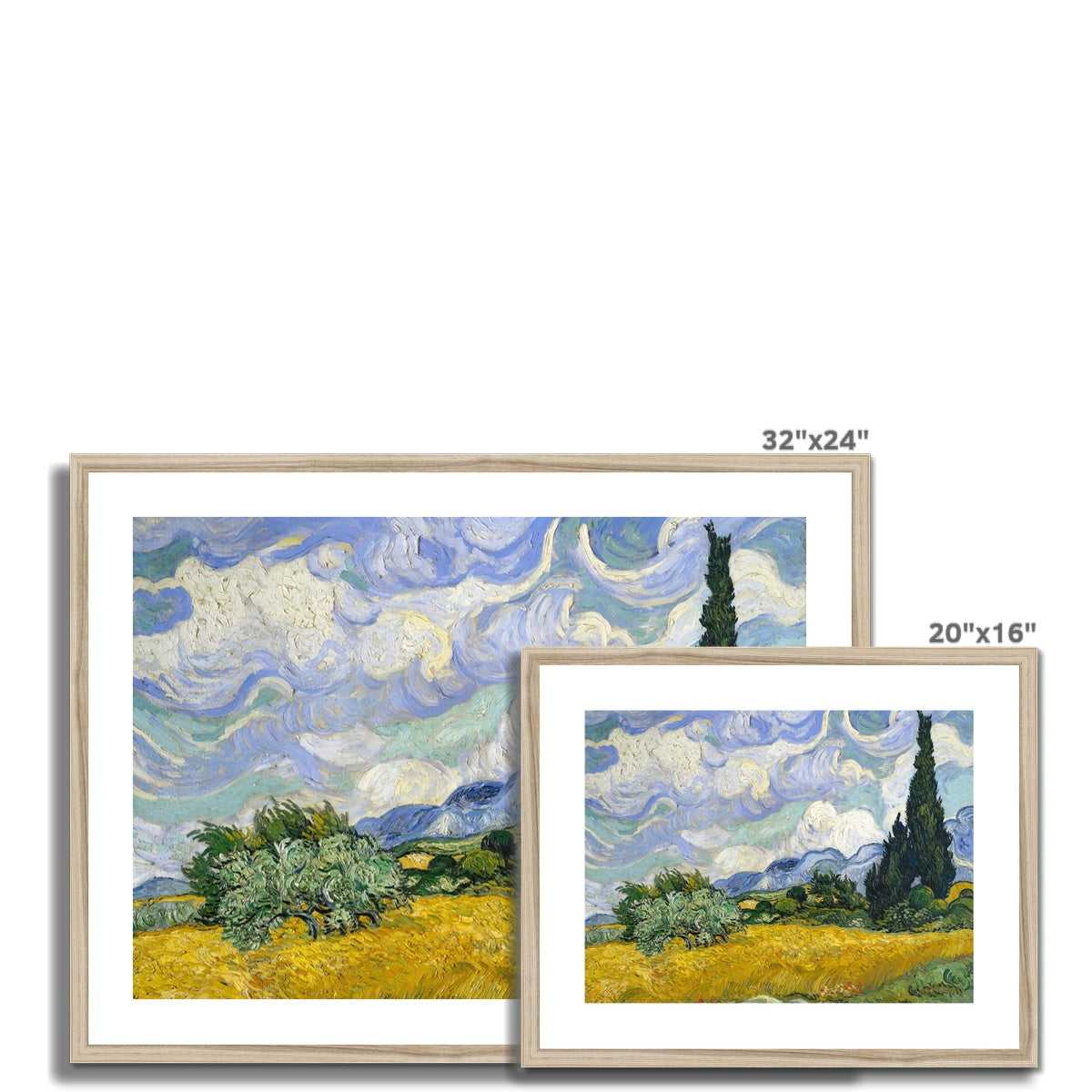 Vincent Van Gogh Framed Open Edition Art Print. &#39;Wheat Field with Cypresses&#39;. Art Gallery Historic Art
