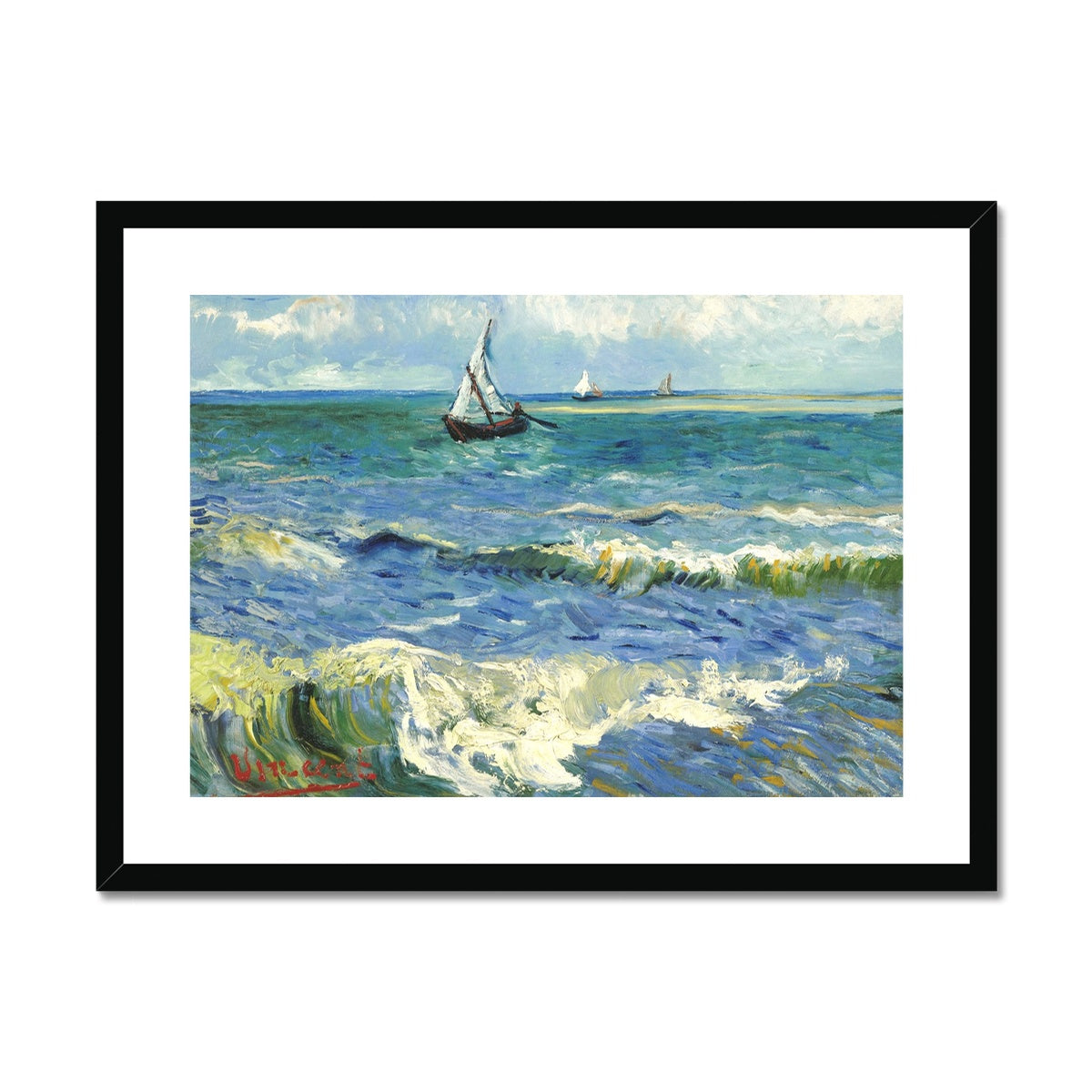 Vincent Van Gogh Framed Open Edition Art Print. 'Seascape near Les Saintes-Maries-de-la-Mer' Still-Life. Art Gallery Historic Art