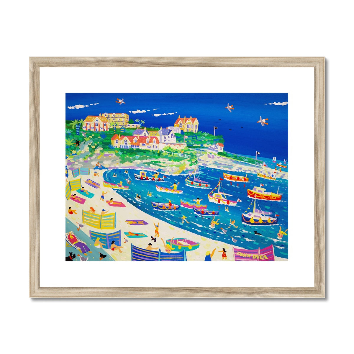 John Dyer Framed Open Edition Cornish Fine Art Print. &#39;Fun in the Harbour, Newquay&#39;. Cornwall Art Gallery