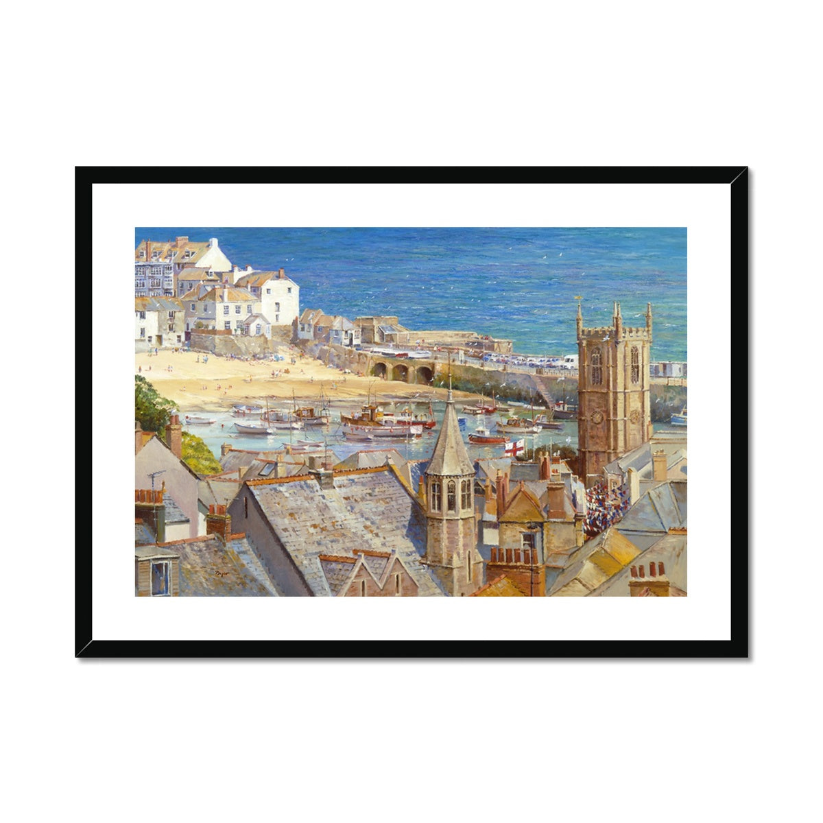 Ted Dyer Framed Open Edition Cornish Fine Art Print. &#39;The Royal Visit, St Ives&#39;. Cornwall Art Gallery