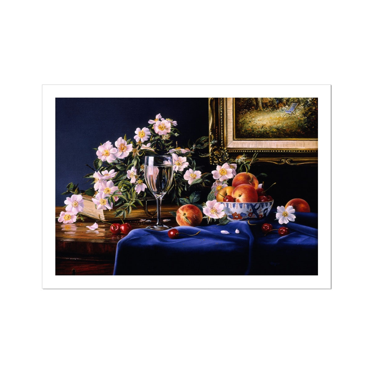 Ted Dyer Fine Art Print. Open Edition Cornish Art Print. &#39;Dog Roses and Peaches Still Life&#39;. Cornwall Art Gallery