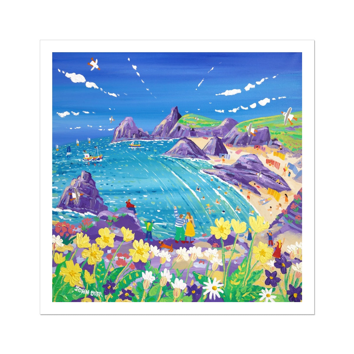 John Dyer Fine Art Print. Open Edition Cornish Art Print. 'Wild Flowers and Sunshine, Kynance Cove'. Cornwall Art Gallery