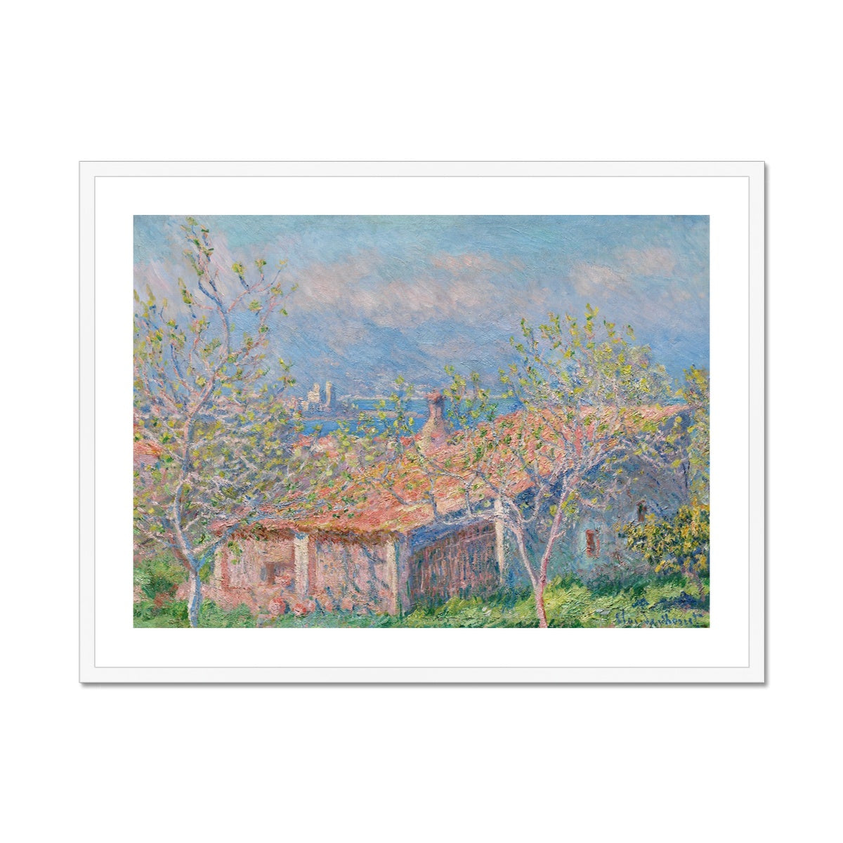 Claude Monet Framed Open Edition Art Print. 'Gardener's House at Antibes'. Art Gallery Historic Art