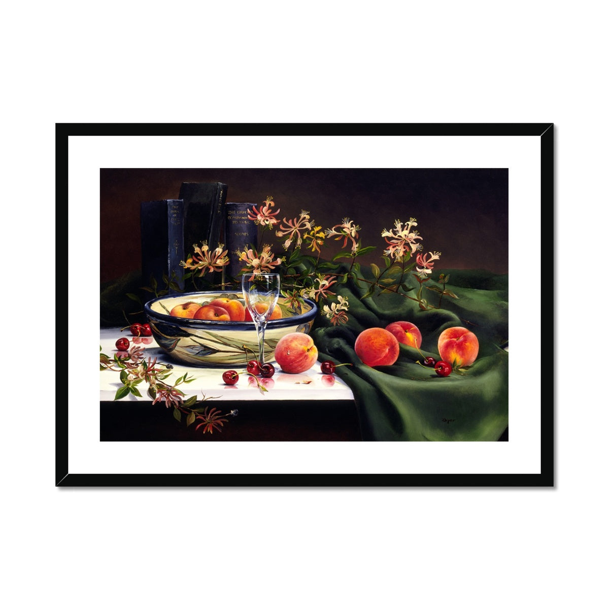 Ted Dyer Framed Open Edition Cornish Fine Art Print. 'Honeysuckle and Peaches Still Life'. Cornwall Art Gallery