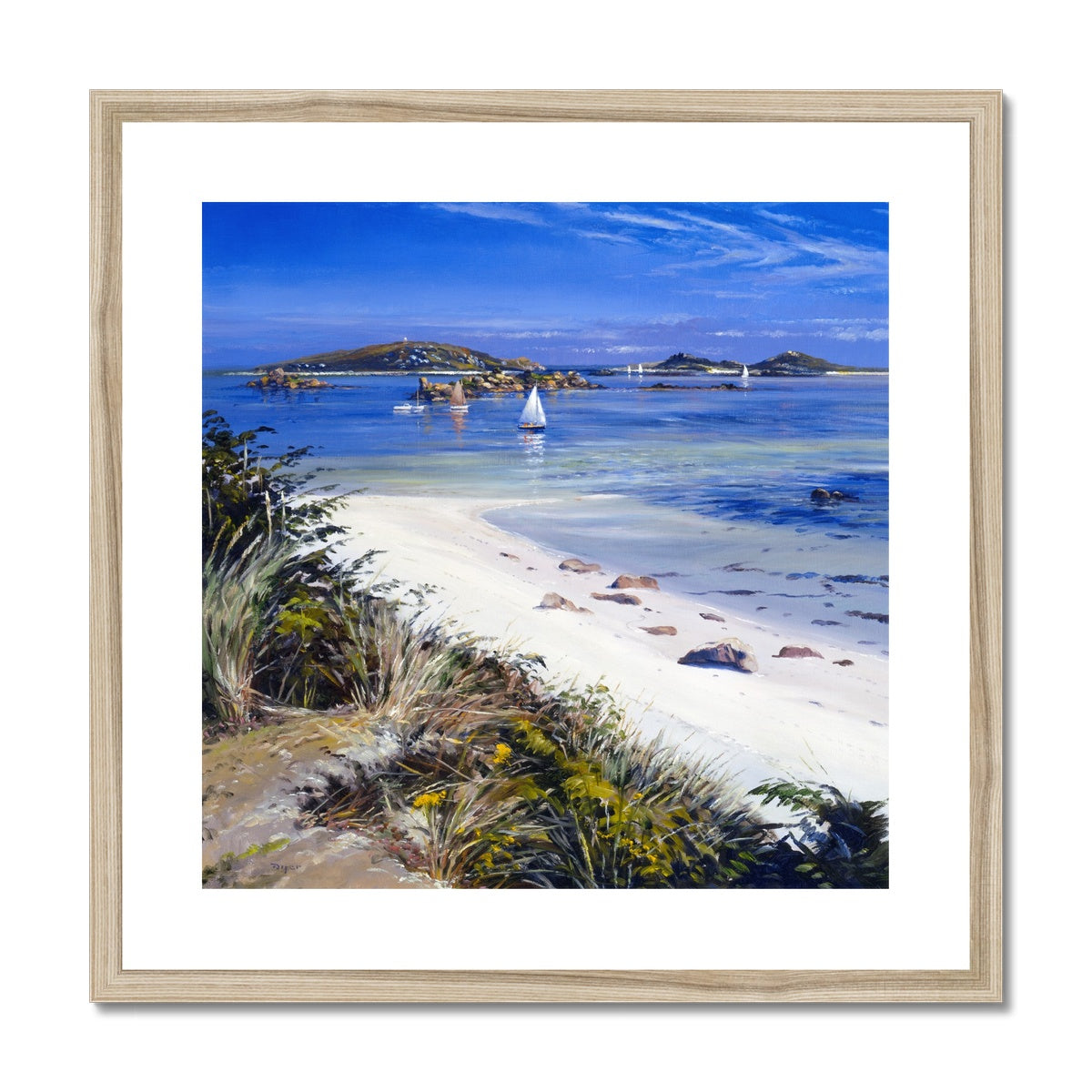Ted Dyer Framed Open Edition Cornish Fine Art Print. &#39;Sailing around the Islands, Tresco&#39;. Cornwall Art Gallery