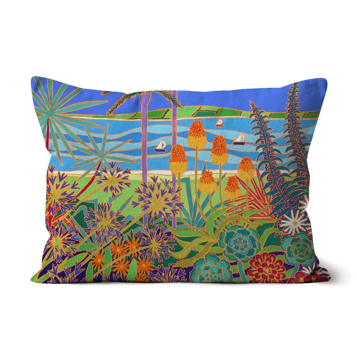A Garden of Colourful Delights, Tresco Abbey Gardens, Art Cushion by Joanne Short