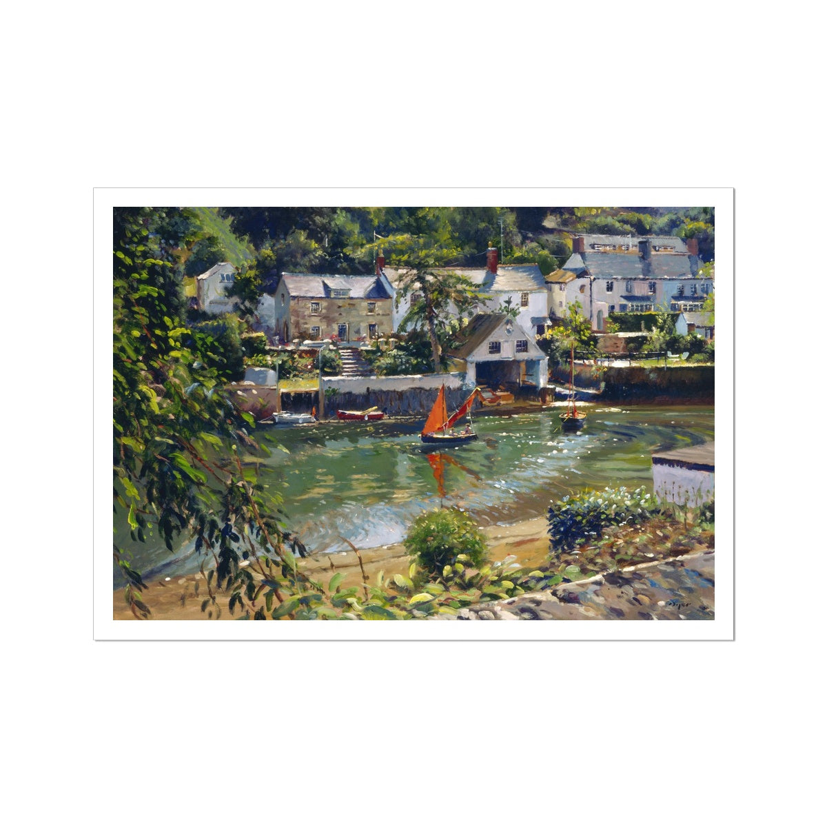 Ted Dyer Fine Art Print. Open Edition Cornish Art Print. 'The Red Sail, Helford'. Cornwall Art Gallery