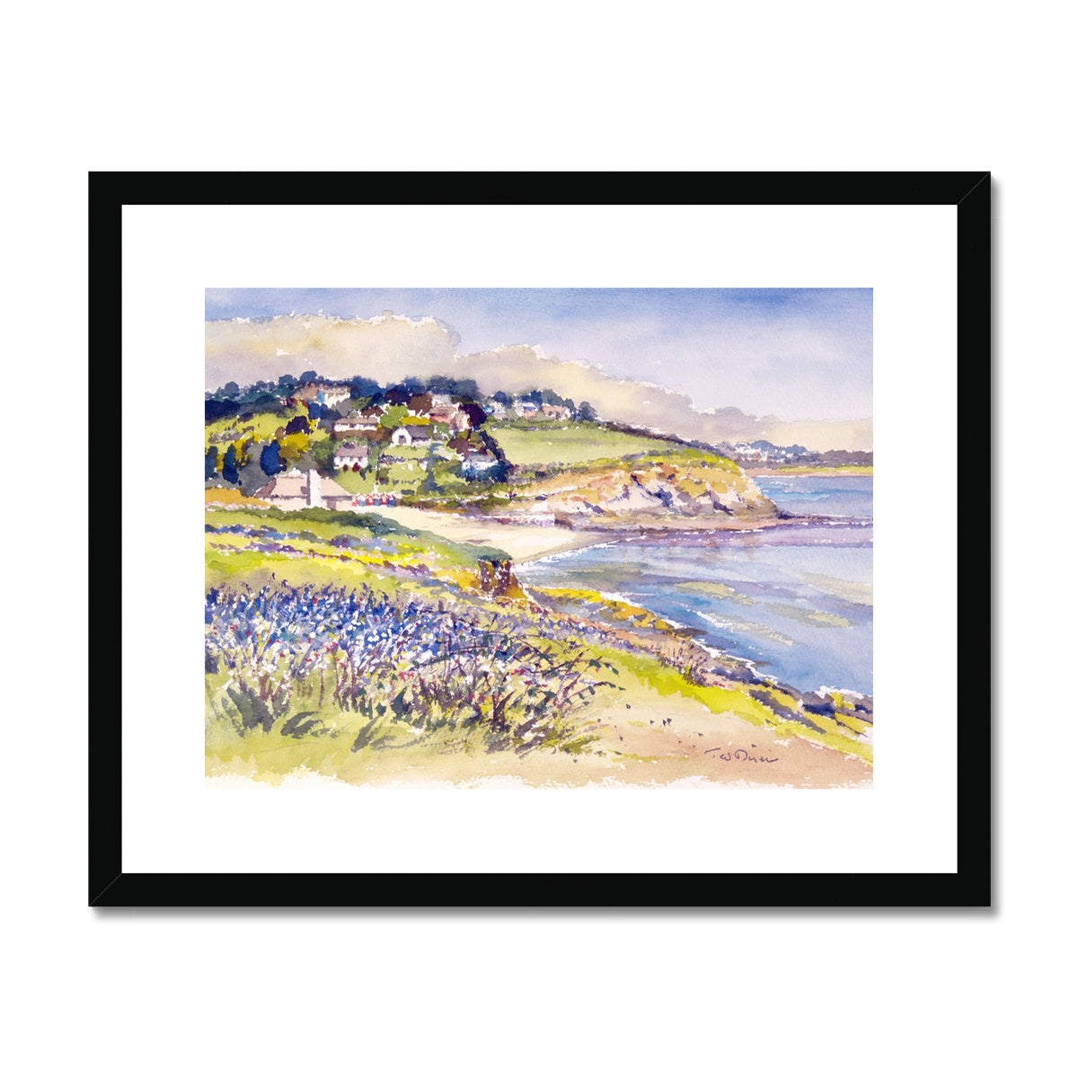 Ted Dyer Framed Open Edition Cornish Fine Art Print. 'Bluebells on the Cliff, Swanpool'. Cornwall Art Gallery