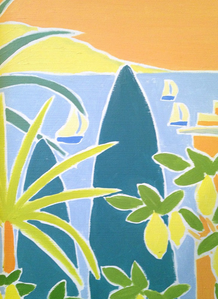 Original Painting by Joanne Short. Sailing through the Lemons, Hanbury Garden, La Mortola, Italy.