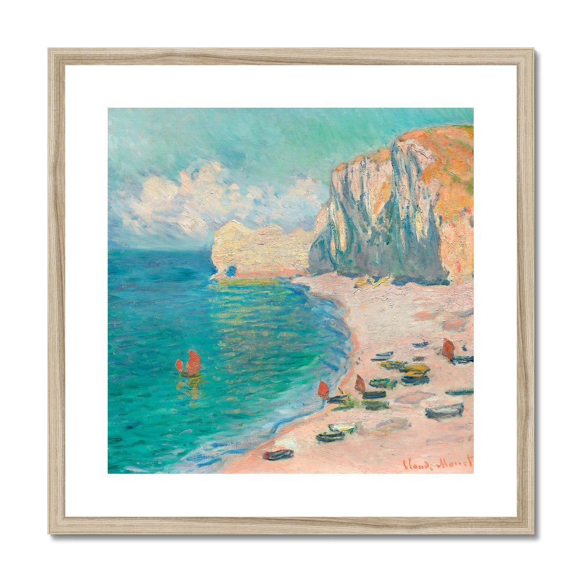 Claude Monet Framed Open Edition Art Print. &#39;The Beach and the Falaise d&#39;Amont&#39;. Art Gallery Historic Art