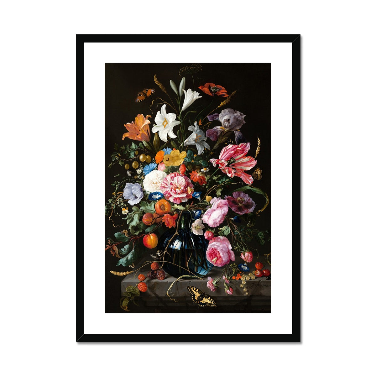 'Vase of Flowers' Still Life by Jan Davidsz de Heem. Framed Open Edition Fine Art Print. Historic Art