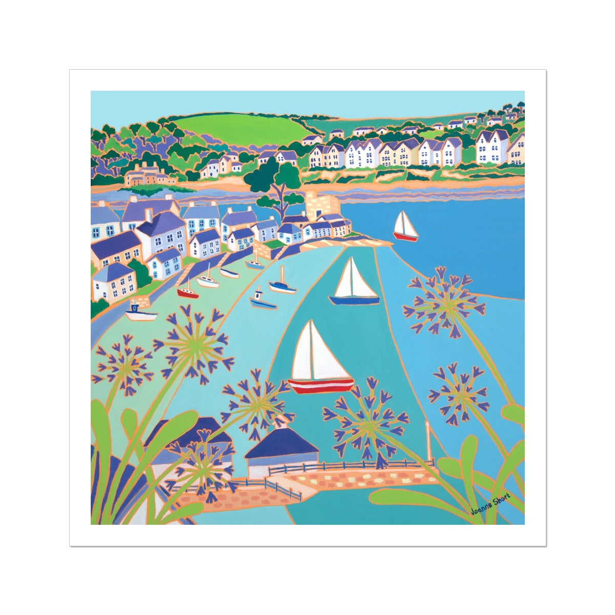 Joanne Short Open Edition Cornish Art Print. &#39;View across the River Fowey, Polruan&#39;. Cornwall Art Gallery