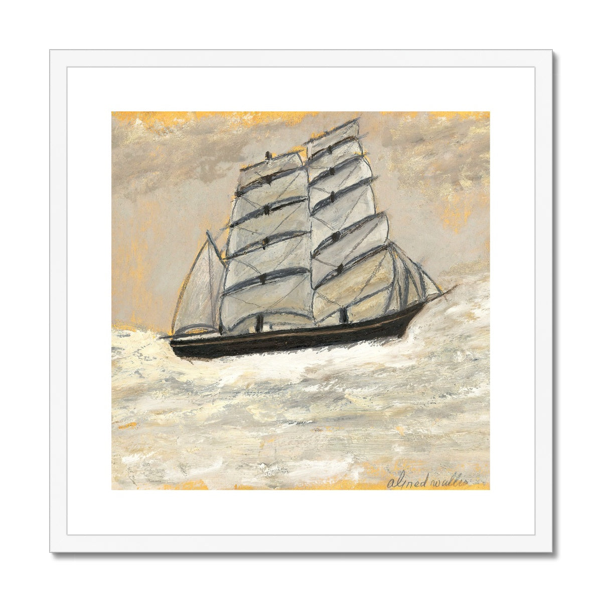 Alfred Wallis Framed Open Edition Cornish Art Print. 'Sailing Ship in a Stormy Sea'. Cornwall Art Gallery Historic Art